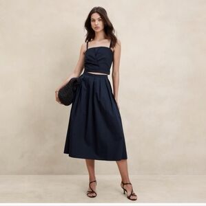 Banana Republic Blue A-Line Midi Skirt Pleated Petite 6 Size